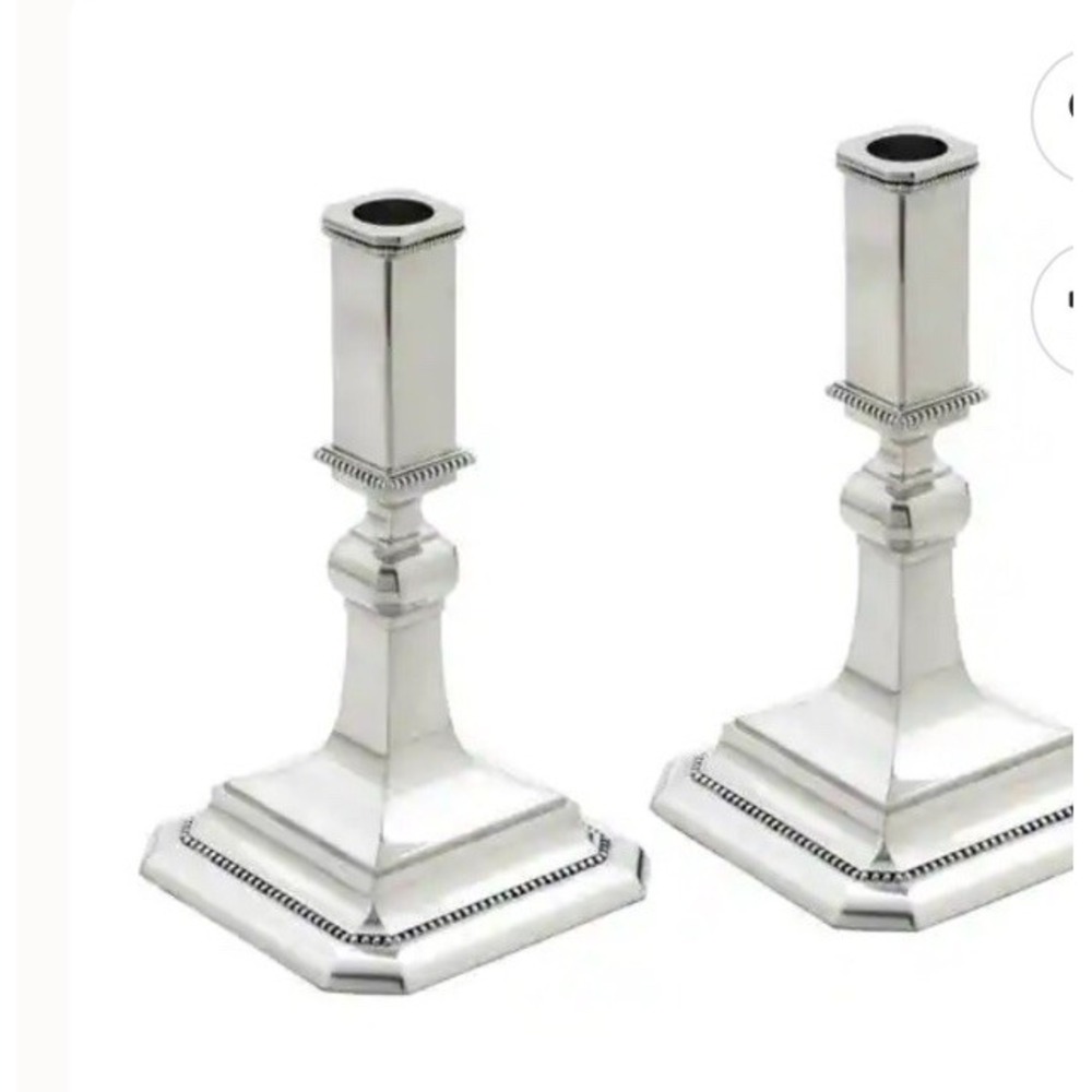 Reed & Barton Heritage Silverplate Pewter Candlestick Holders Pair Beaded Trim